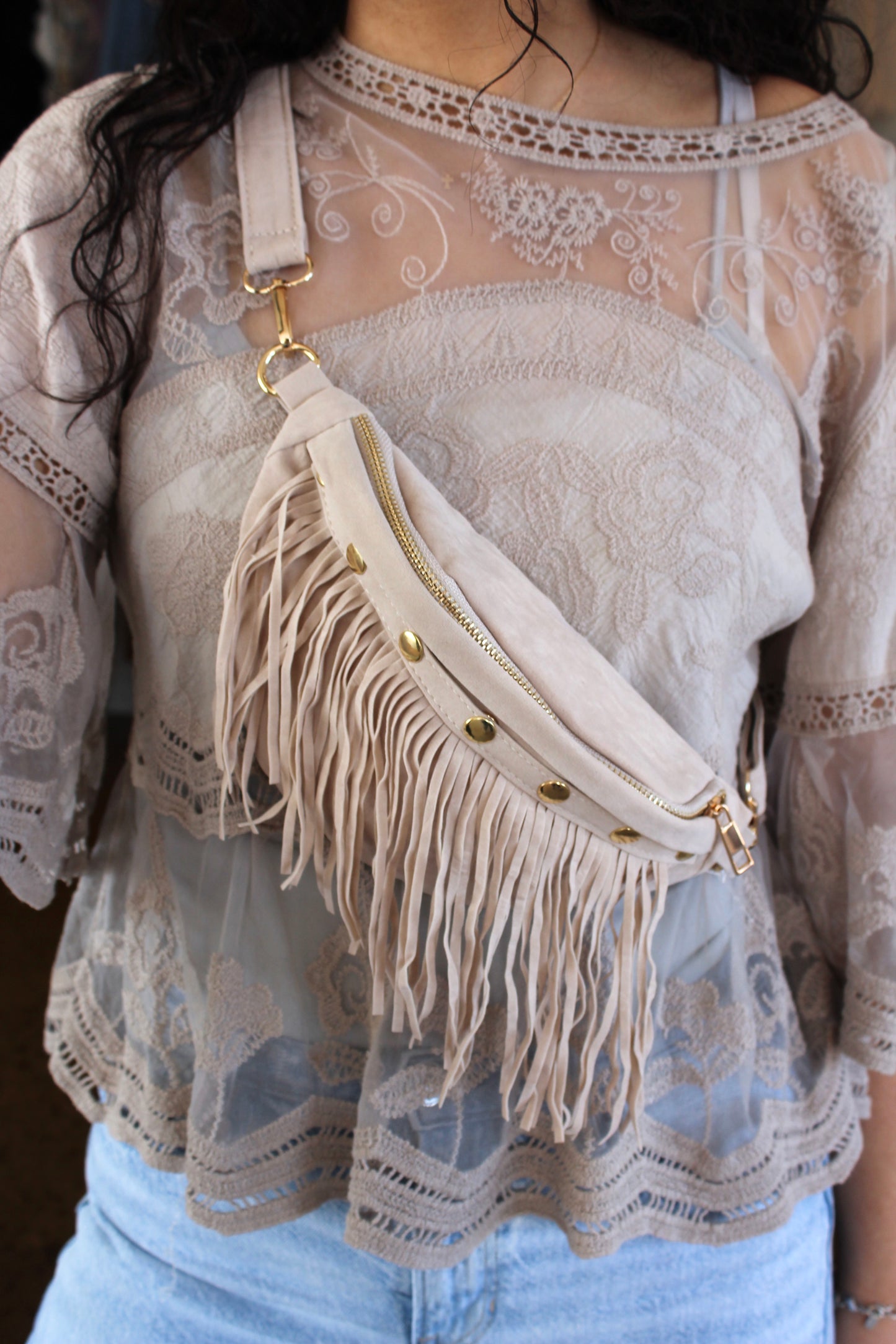 Fringe Fanny Pack (Beige)